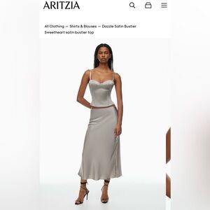 Aritzia Satin Bustier Top in Taupe